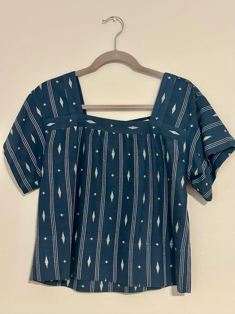 Madewell Teal-Blue Ikat Stripe Square-Neck Tunic - Medium